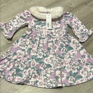 Janie and Jack Lavender Floral Dress with Faux Fur Collar